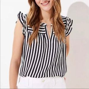 Loft Black White Striped Keyhole Blouse